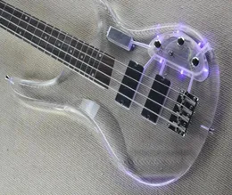 Toppkvalitetsfabrik Anpassad 4 String Electric Bass Guitar Transparent Acrylic Body With LED 3 Color Lightin Real PO Show 10271134093