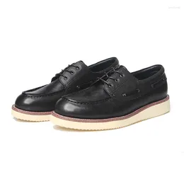 أحذية غير رسمية A111 2024 Spring Fashion Color Pure Men's Real Leather Flats Male Boat Lace-Up أصلي