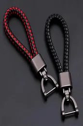 Highgrade Hand Woven Leather Car Keychain 360 Degree Rotating Horseshoe Buckle Jewelry Key Rings Holder Bag Pendant3817158