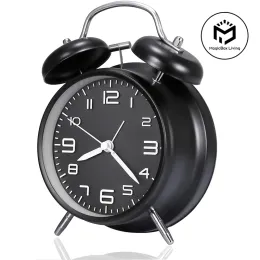 Clocks 4 Inch Twin Bell Loud Alarm Clock Metal Frame 3D Dial with Backlight Battery Operate Desk Table Alarm Clock For Home and Office