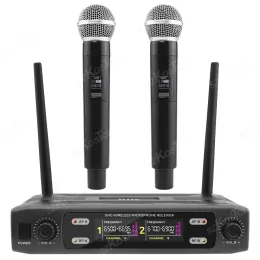 Mikrofony Profesjonalny system mikrofonu bezprzewodowego UHF Podwójny kanał ręczny karaoke mikrofon nagraniowy