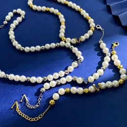 Cold Color Brass Women Designer Necklace Luxury Pendant Fashion White Pearl Bracelets Full Diamond Extravagant Set Factory Wholesale Fast Delivery