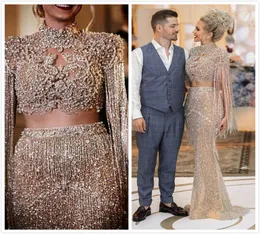 2019 ASO EBI Arabic Gold Luxurious Sexy aftonklänningar Beaded Crystals Mermaid Prom Dresses Sequined Formal Party Second Receptio8158088