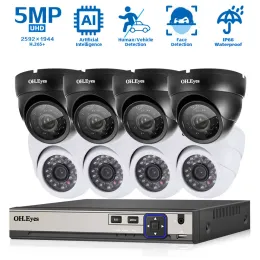 System 5MP Poe Security Camera Zestaw Dome Black Outdoor Waterproof 8CH NVR Zestaw 4K CCTV Nadzór wideo Kanał System System Kit System