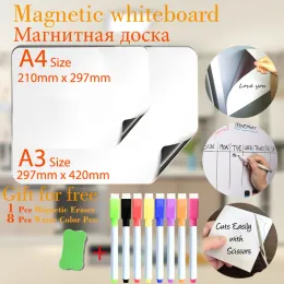 Whiteboard A3+A4 Size Magnetic Whiteboard Kylskåp klistermärken Återanvändbar Dry Erase Message Board Schedules Memorandum Meddelande Bulletin