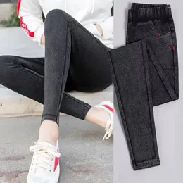 Kvinnor Pants Women 2024 Spring and Autumn Elastic midja jeans Slim Fit Outwear Leggings Thin High Small Foot Pencil All-Match