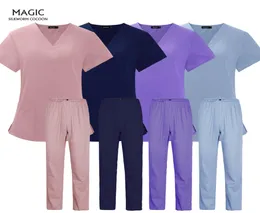 Instytucje pielęgnacji zwierząt domowych Ustaw wysokiej jakości mundury spa unisex vneck robocze ubrania medyczne garnitury odzieży szorowania tops Pants1086797