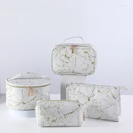 Bolsas de armazenamento Padrão de mármore Mulheres maquiagem portátil Travel Bag cosmético PU Organizador de produtos de higiene pessoal à prova d'água
