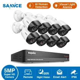 System Sannce 8ch 5MPN Super HD Video Surveillance System DVR med 4x 8x 5MP Bullet Outdoor Weatherproof CCTV Cameras Kit AI Detection