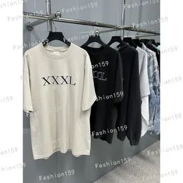 Designer de mangas curtas, camisetas masculinas e femininas, encaixe solto, painel frontal da moda, pescoço redondo bordado com letras xx