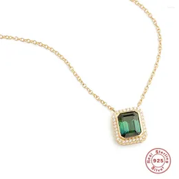 سلاسل S925 Sterling Silver Square Natural Tag Tag Necklace Necklace European Pendant Stain