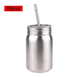 700 ML Stainless Steel Mason Jar Tumbler with lid and stainless steel straw Single Wall Unbreakable4240324