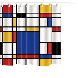 Shower Curtains Geometric Figure Mondrian Style Bathroom Decor Curtain Waterproof Fabric W/12 Hook