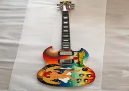 Sällsynt anpassad butik mångfärgade klistermärken Rainbow Baby Electric Guitar 22 Frets Chrome Hardware Chin Guitars 9405813