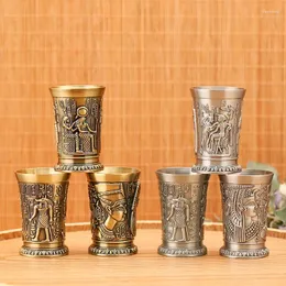 Бокалы для бокалов медная чашка Стеклах Стекло -антикварный мини -металлический напиток Древний Египет Миф 3D Рельеф Рамсес Золотой ликер водка тумблер