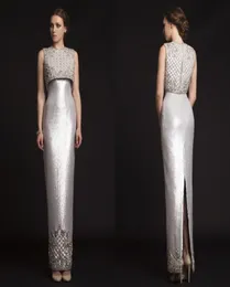 2019 Neue Luxus Krikor Jabotian Evening Kleider Pailletten Perlen Satinscheide Custom Made Silber Prom Kleider Split Formal Gow6182734