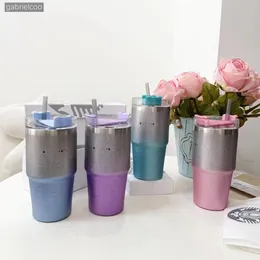 Designer Tubblers 4 kolory Lodowy wygląd lody z wyciekiem słomy Cover Cover Izolacja termiczna kubek kubek ze stali nierdzewnej Kubek podróżny 600 ml