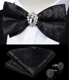 Bow Ties Crystal Brooch Pocket Square CuffLinks 웨딩 턱시도 Bow Knot Cravat 신랑 선물과 함께 남성용 사전 넥타이 넥타이 남편을위한 선물