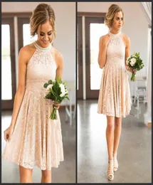 2020 Full Lace Bridesmaid Dresses Country Kne Length With Pearls Jewel Neck Zipper Back Western Maid of Honor Dresses Custom Made3341529