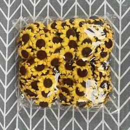 Decorative Flowers Artificial Sunflower Yellow Wedding 35mm 100Pcs Heads Mini Silk