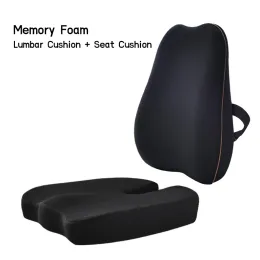 Leathercraft Office Memory Memory Foam Sitzkissen Taille Rücken Kissen Set Coccyx Hüftmassage Orthopädische Kissenpolster Sets für Stuhlstützwagen