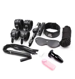 Leather Bondage KitPack Vibrating Anal Plug Collar Anklet Cuffs Restraint Fetish Sex Toy for Women BeginnersStarter BDSM Sex Pro1169110