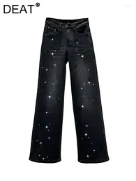 Jeans femminile ad alta vita con fiori rosa neri ricami dritta in pile calda in denim 2024 inverno moda 29l6156