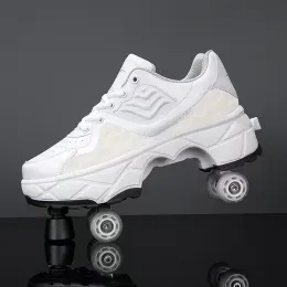 Shoes Deformation FourWheel DualUse Skating Shoes with Brake Head, Double Row Roller, Casual Sport Walking, Running Sneakers, New