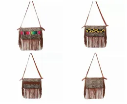 Leopard franse messenger väska randig solros lapptäcke Tassel Crossbody Bag Women Hippie Tassel Handbag Party Favor LJJA3675138076794