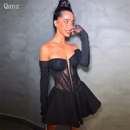 Zarif Kısa Gece Elbiseleri Siyah Abendkleider Straplez Dantelli Balo Gowns Vestidos de Boda Para Fiestas 240320