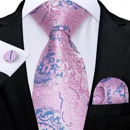 Erkekler için Yay Takımları 2024 Lüks Pembe Mavi Paisley İpek İş Düğün Partisi Boyun Tie Cep Square Cufflinks Aksesuarlar Hediye