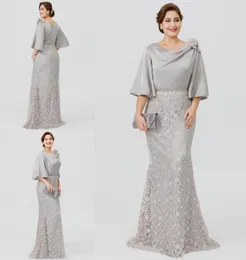 2019 New Silver Elegant Mother of the Bride Dresses Abito per ospiti a mezza manica sirena abito ospite più dimensioni da sera formali 5931601