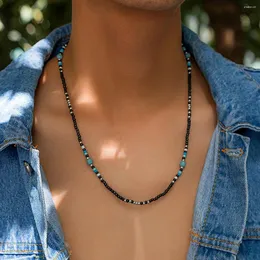 Łańcuchy czeski naszyjnik łańcucha koralików dla mężczyzn prosty niebieski czarny splot retro biżuteria