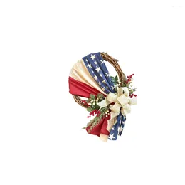 Flores decorativas Independence Day Wreath Wall Wall Artificial Garland Pinging Decor