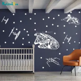 스티커 대형 우주선 벽 데칼 스티커 Millemium Falcon Wing Fighter Tie Fighters Baby Room 데칼 놀이방 벽지 BA920