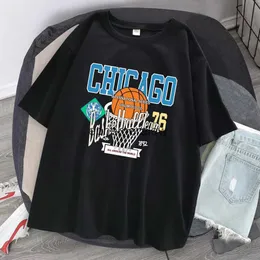 T-shirt maschile Chicago Basketball Team Mens Cotton T Shirts Oversize Abbigliamento hip hop hip hop casual top traspirato per tutta la math manica corta uomo h240407
