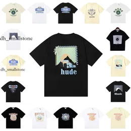 Rhudes T Shirt Erkekler Tasarımcı Rhude Lüks Marka Rhude Shirt Erkek Tişörtler Tasarımcı Erkek Gömlek Erkek Şort Baskı Beyaz Siyah S M L Street Cott
