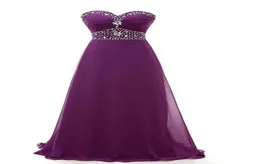 Elegant Purple Chiffon Ruffles Long Bridesmaid Dresses Floor Length Laceup Back Beading Sweetheart Wedding Maid of Honor Gowns Fo9179587