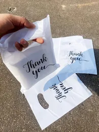 Wrap regalo 10 pezzi Tote Bag di plastica bianca Grazie borse per la spesa stampata imballaggio per piccoli regali decorativi per la festa