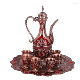 Teaware Sets Russian Products Handwork Tin Alloy Drink Wine Jug Flask Set Wedding Business Gifts Box Packing Include 6 Cups 1Wine Plate