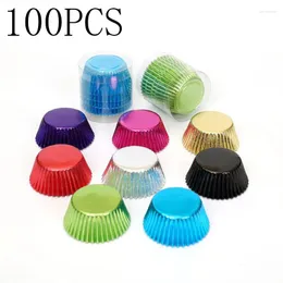 Pişirme Kalıpları 100 PCS Altın Folyo Kağıt Cupcake Astarları Altın/Gümüş/Kırmızı/Mavi/Siyah Tulip Saf Renkli Muffin Cup Kek Sarıştıran Kılıf Tutucu