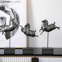 Arti e mestieri in stile cinese in resina anima animale scultura cavallo soldato cavalli artigianato di animali mobili moderni accessori per la casa