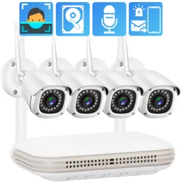 Kit de câmera Wi -Fi de sistema 3MP Audio H.265+ 2,8 mm de largura AI Detectar Segurança ao ar livre CCTV 8CH NVR Sistema de vigilância de vídeo Xmeye