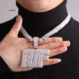 Tasarımcı Hip Hop Takı Erkekler Buzlu Özel Mektup 925 STERLING Silver VVS Moissanit Zincir Adı İlk Kolye