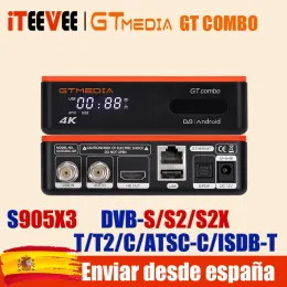 Box 1PC GTMedia GT Combo DVBS2/T2/C Android 9.0 Caixa de TV 4K 8K Receptor de satélite 2GB 16GB 2.4G/5G WiFi BT4.1 CCAM Voz Google