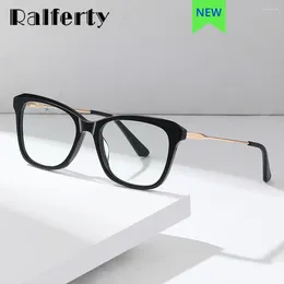 نظارات شمسية إطارات Ralferty أزياء مربع النظارات إطار النساء عالي الجودة أسيتات المعادن أسود مضاد للأزرق الأزرق لا توجد نظارة ديوبتر قصر النظر