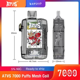 ATVS WARSHIP 7000 Puffs Puff 7k Disposable Vape Mesh Coil Rechargeable E Cigarettes 5% Mesh coil vape pod systerm