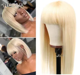 613 Blonde Bang Human Hair Wigs Brazilian Virgin Remy прямой плетение 1028 -дюймового предварительного добытого полного машины, приготовленного кружевными париками 1507206972