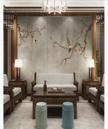 Dostosowane 3D Silk Po Malowidło Tapeta Chin Chińska Plum Blossom Magpie Art Sali pokój