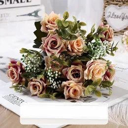 Fiori decorativi Cafe Silk artificiale Rose bianche del bouquet DECROTTURAZIONE Simulazione del bordo arrotolato Rose Fallo Flower Plant